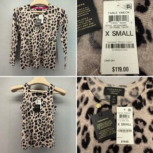 Charter Club Cashmere Twinset Womens XS Leopard Print Sweater & Shell NWT 2-Pcs